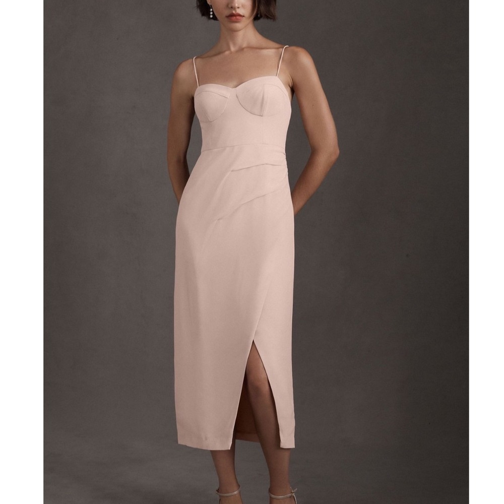 BHLDN Emmanuelle Georgette Dress Blush Sweetheart Bustier Slit Midi size 10 new